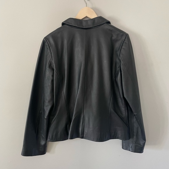 Margaret Godfrey Classic Black Leather Jacket with Button Front - Picture 6 of 9